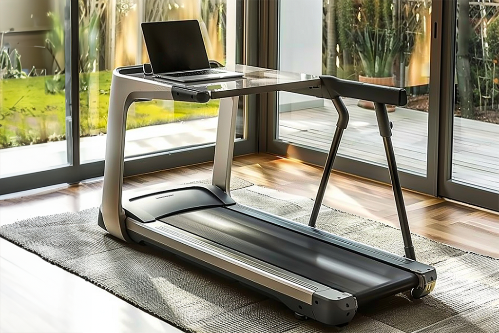 Treadmill with built-in desk attachment