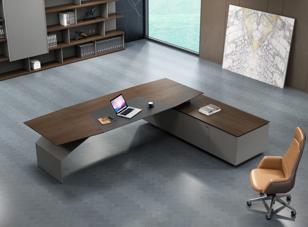 Modern office with L-shaped desk
