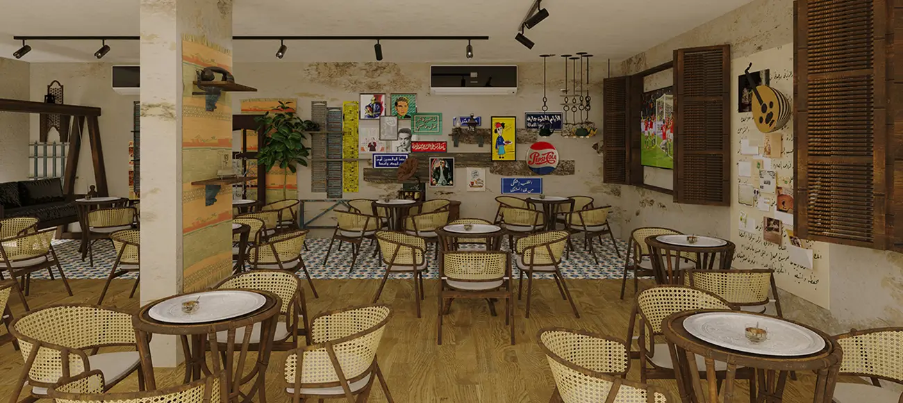 Roh Alkahera restaurant interior by Sketchure | Restaurant interior design portfolio in Egypt, blending Cairo's essence with modern design elements