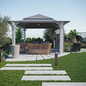 Luxury villa interior with modern living room, stylish furniture, and elegant decor.