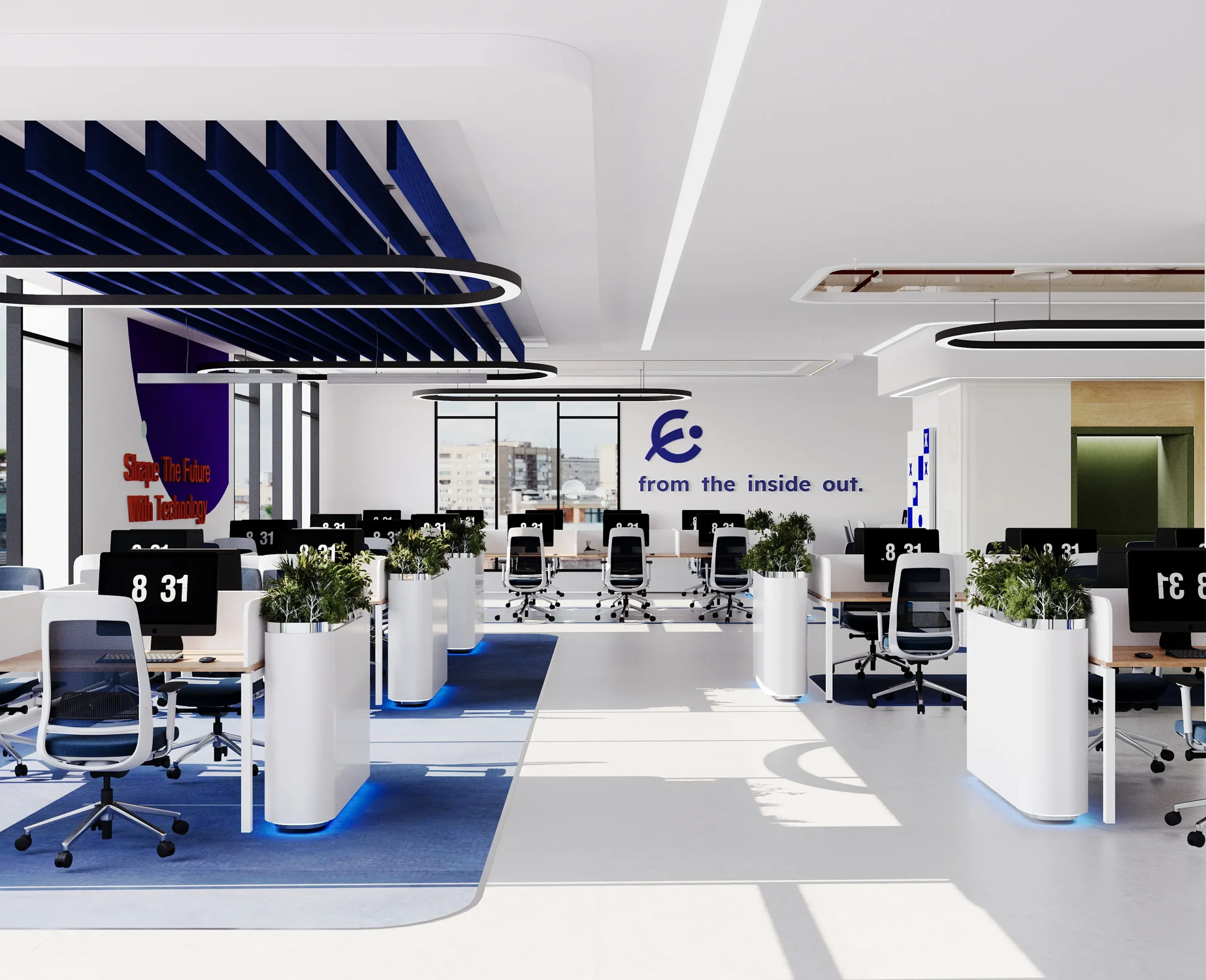 Commercial interior design project showcasing functional workspace planning and brand-focused design