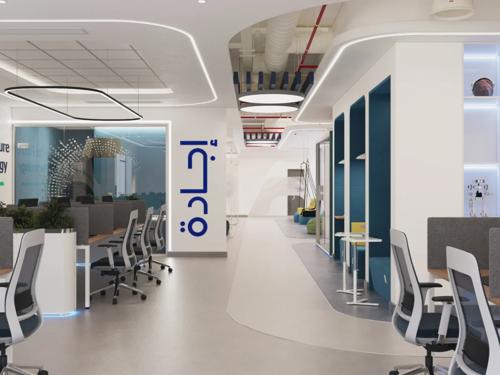 تصميم داخلي لمساحة عمل مشتركة في شركة إجادة فرع القاهرة