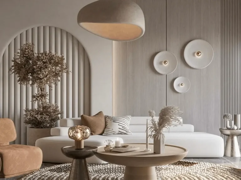 Bohemian style in interior design with layered textiles, natural wood furniture, plants, and eclectic decor