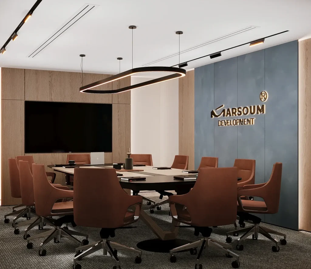 تصميم قاعة اجتماعات احترافية ضمن مكاتب شركات حديثة